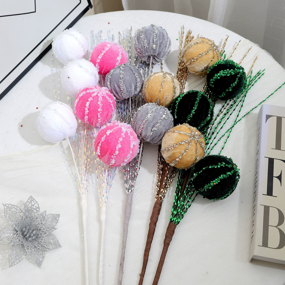 5er Set Christbaumschmuck, 69 cm hoch, Real-Touch Material, rot, grau, weiß, rosa, champagner, grün, für Weihnachtsdekoration, Hochzeiten, Einzelhandel
