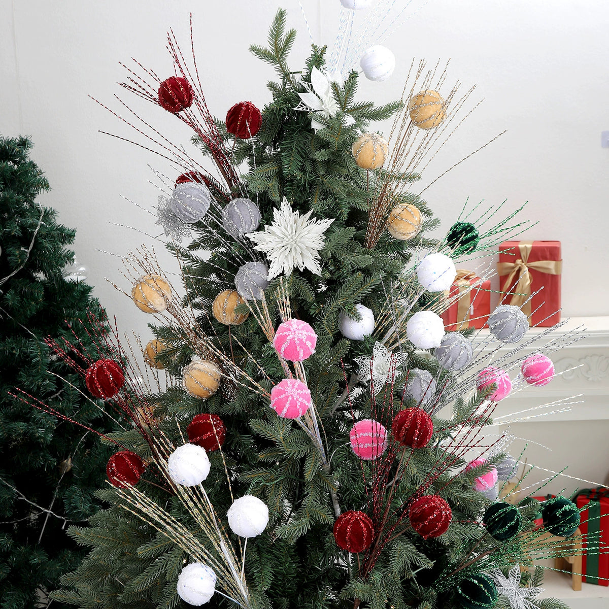 5er Set Christbaumschmuck, 69 cm hoch, Real-Touch Material, rot, grau, weiß, rosa, champagner, grün, für Weihnachtsdekoration, Hochzeiten, Einzelhandel
