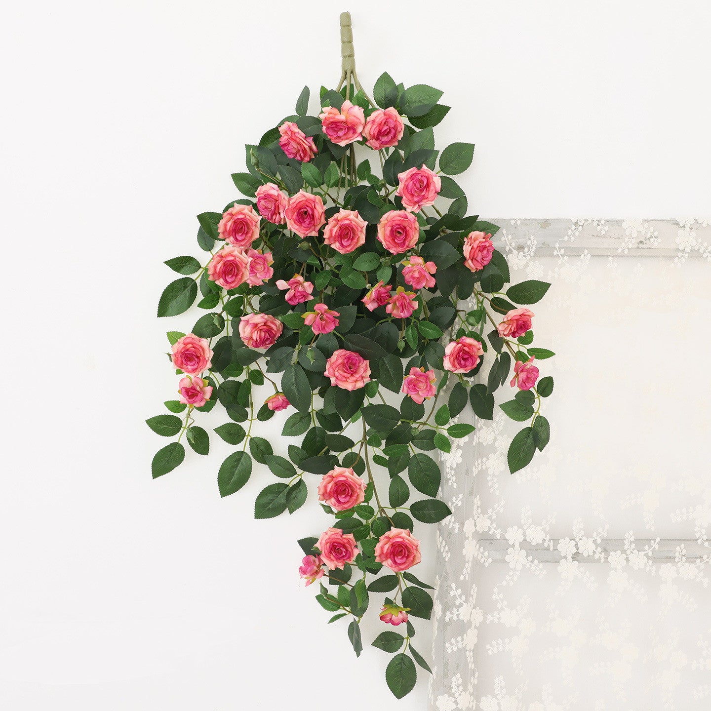 Künstliche Rosenranke, 90 cm Seidenblumen, 31 Blüten, wandmontierbar, Raumdekoration, Hochzeit, Event, Café, Hotel, realistisch, pflegeleicht