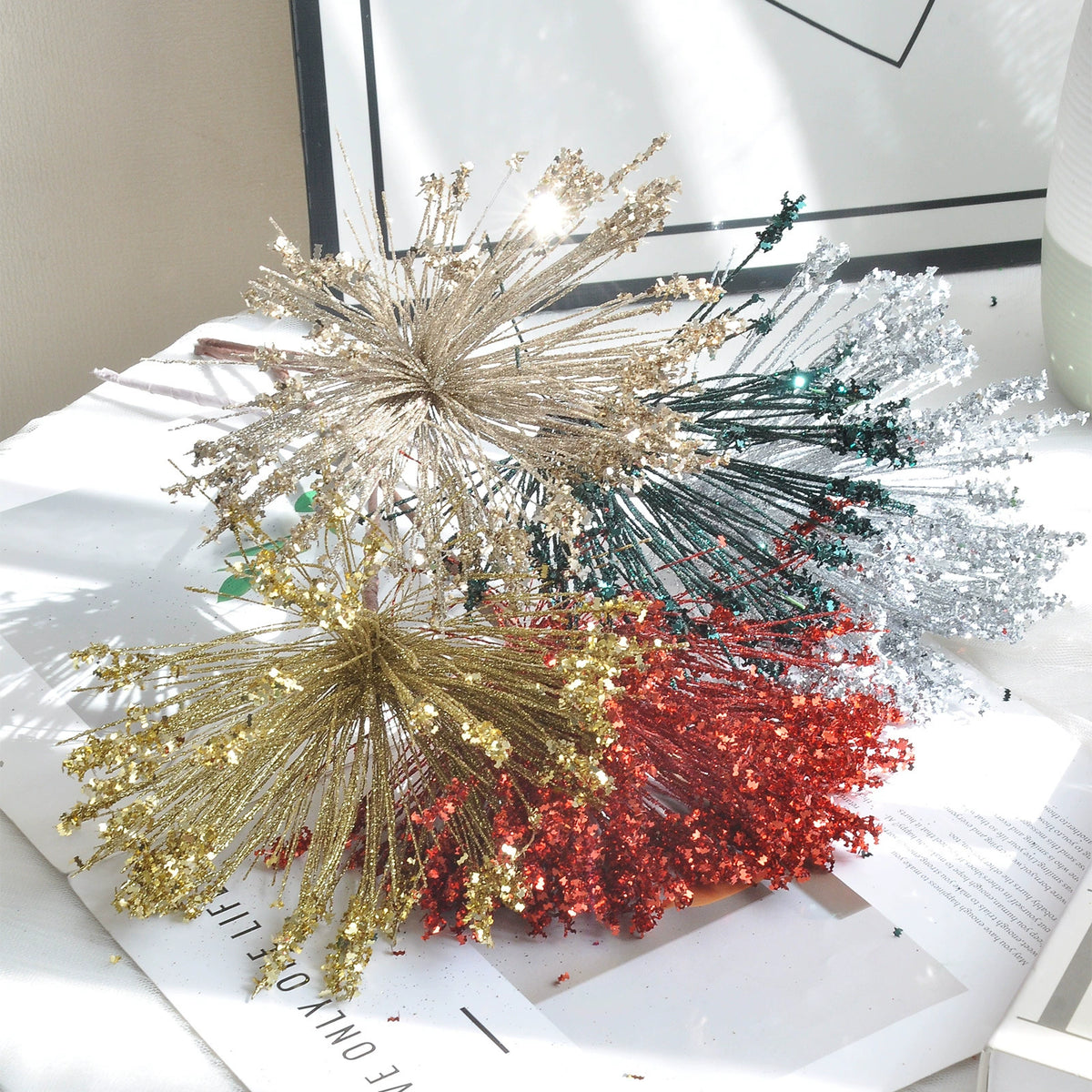 5er-Set Weihnachtsdeko, 36cm lange Kunstblumen in Gold, Grün, Champagner, Rot, Silber, für Vasen, Tischdekoration, Hochzeiten, Einzelhandel