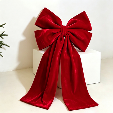 Roter Samt-Doppelschleifen-Deko, 62x111 cm – Hochwertige Weihnachtsdekoration für Hochzeiten, Trauerfeiern, Shop-Deko, ganzjährig einsetzbar