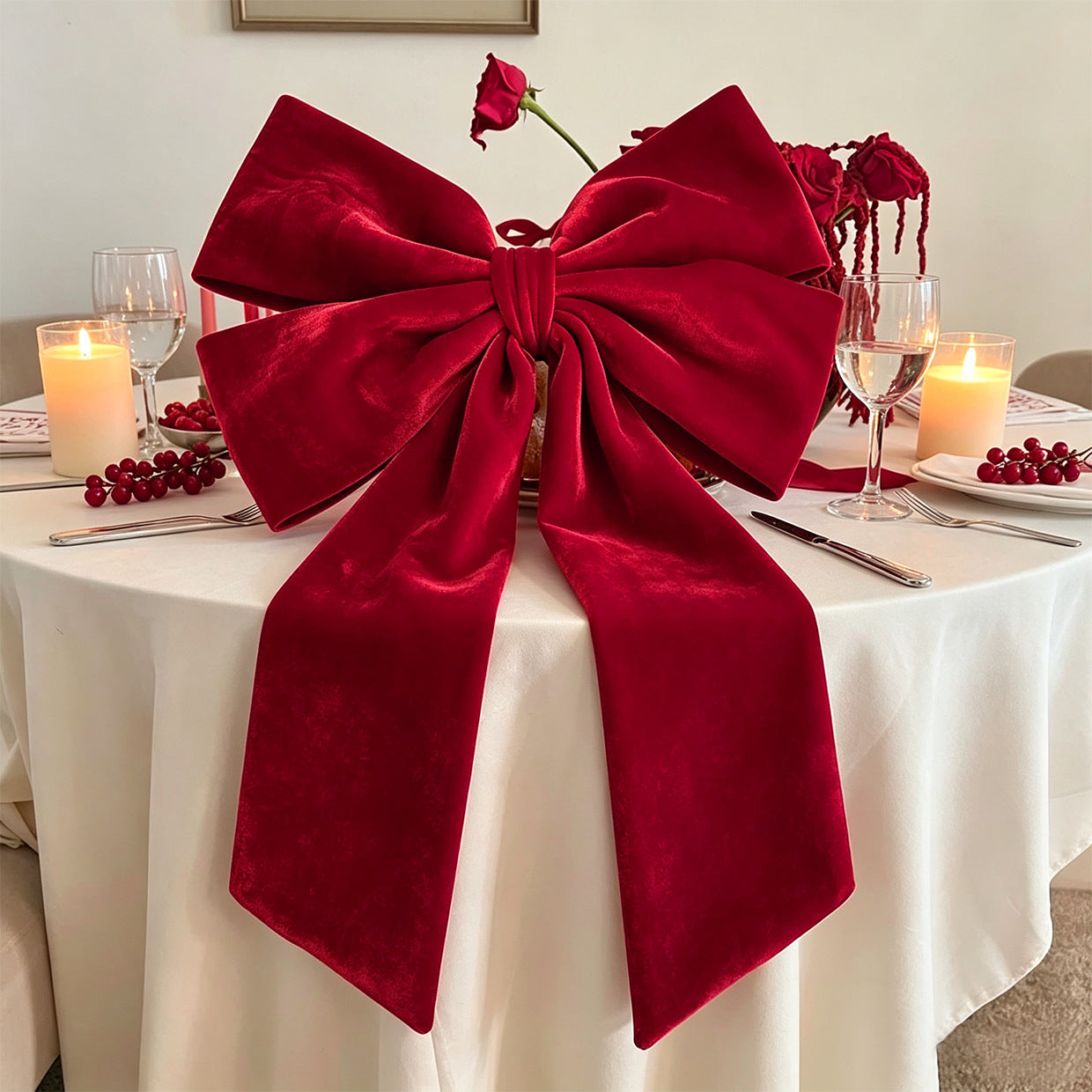 Roter Samt-Doppelschleifen-Deko, 62x111 cm – Hochwertige Weihnachtsdekoration für Hochzeiten, Trauerfeiern, Shop-Deko, ganzjährig einsetzbar