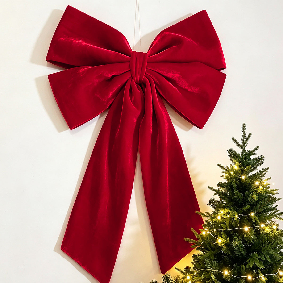 Roter Samt-Doppelschleifen-Deko, 62x111 cm – Hochwertige Weihnachtsdekoration für Hochzeiten, Trauerfeiern, Shop-Deko, ganzjährig einsetzbar