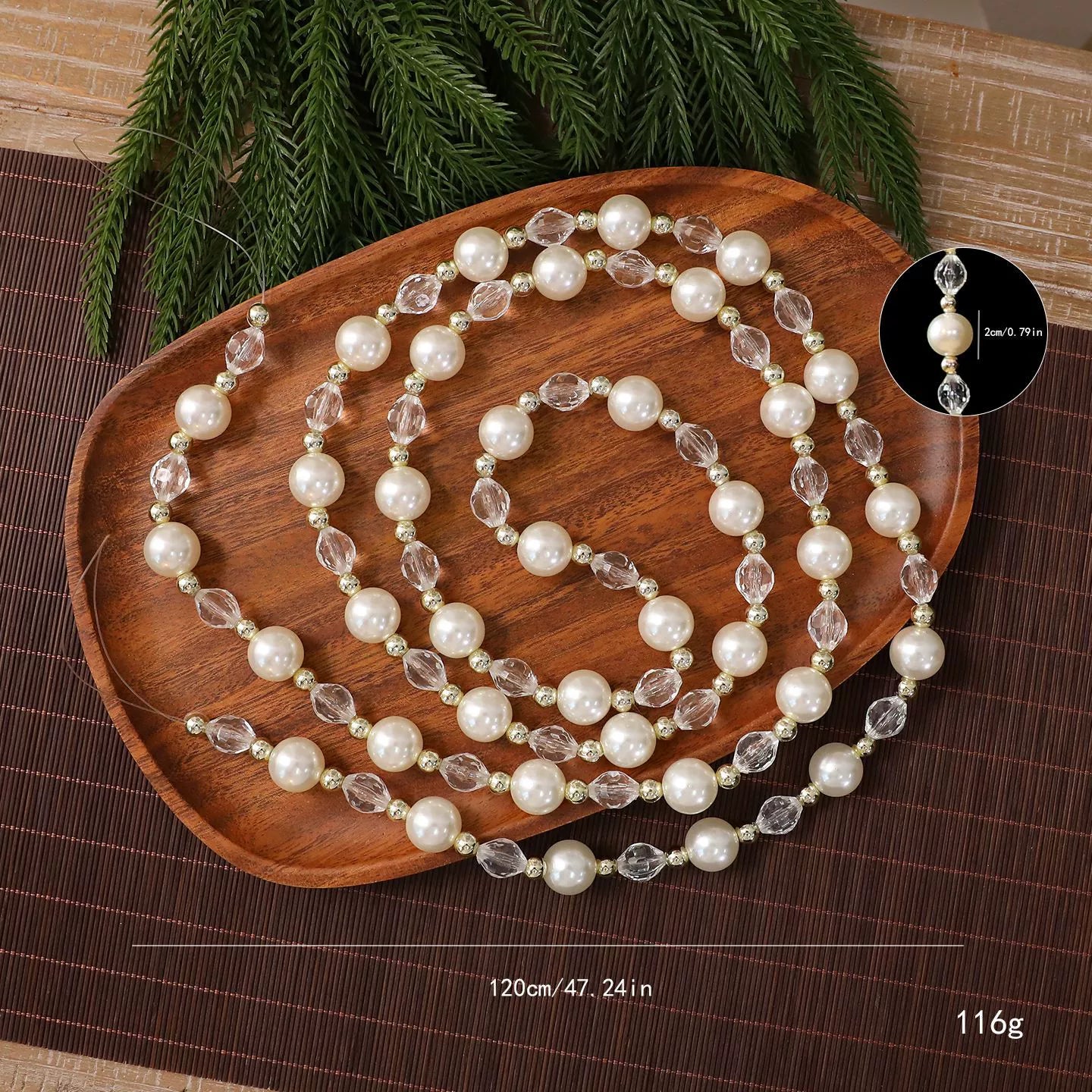 Weihnachtliche Perlen-Girlande, 120 cm, realistisch, für Baumdekoration, Hochzeiten, Events, Einzelhandel
