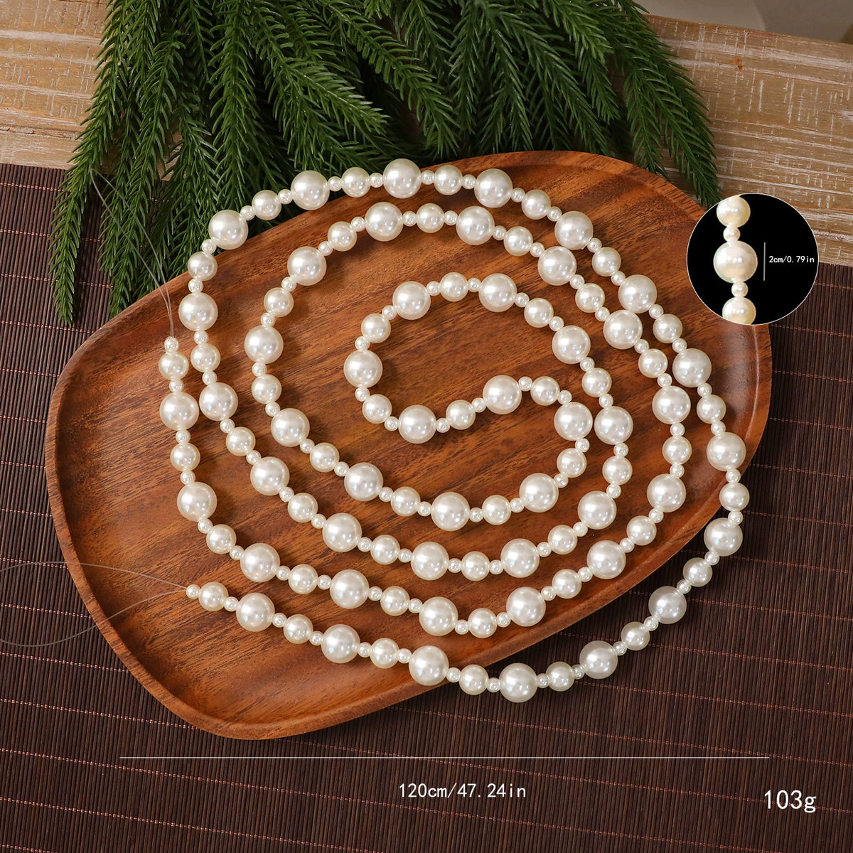 Weihnachtliche Perlen-Girlande, 120 cm, realistisch, für Baumdekoration, Hochzeiten, Events, Einzelhandel