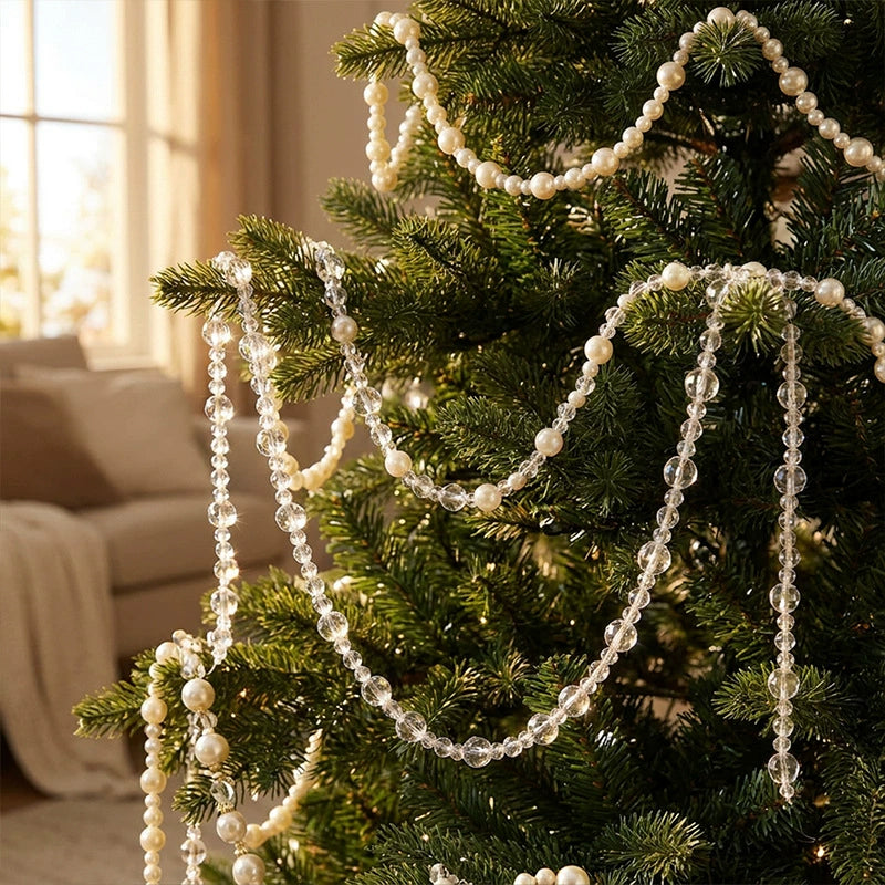 Weihnachtliche Perlen-Girlande, 120 cm, realistisch, für Baumdekoration, Hochzeiten, Events, Einzelhandel