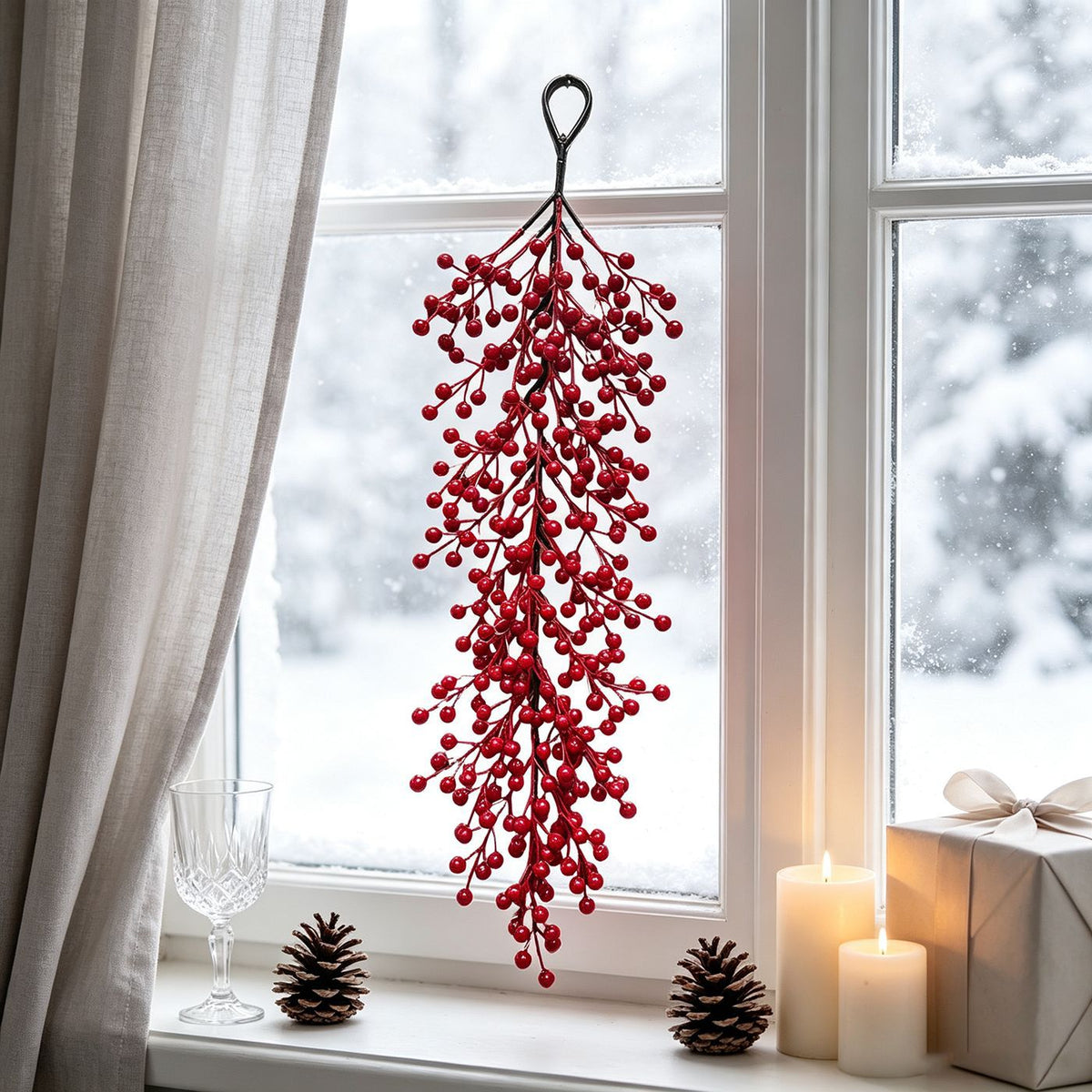 Weihnachtsdeko Rotbeeren Wandschmuck, 60 cm, Real-Touch Kunststoff, für Hochzeiten, Hotels, Einzelhandel, Wohnzimmer