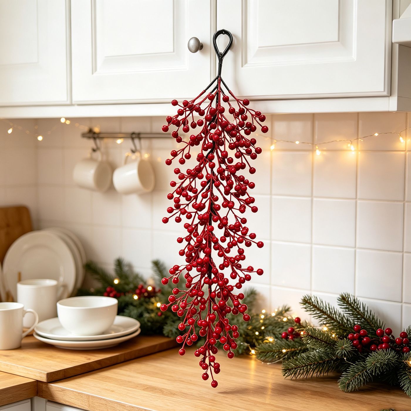 Weihnachtsdeko Rotbeeren Wandschmuck, 60 cm, Real-Touch Kunststoff, für Hochzeiten, Hotels, Einzelhandel, Wohnzimmer