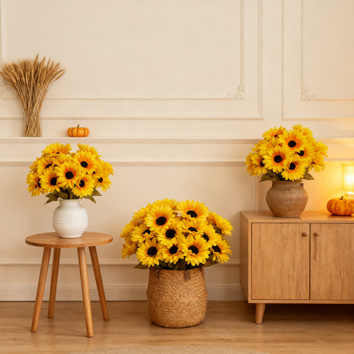 Künstliche Sonnenblumenstrauß, 6 Köpfe, 31 cm, Seidenstoff, Hochzeitsdeko, Grabschmuck, Innenraum, ganzjährig, ohne Vase