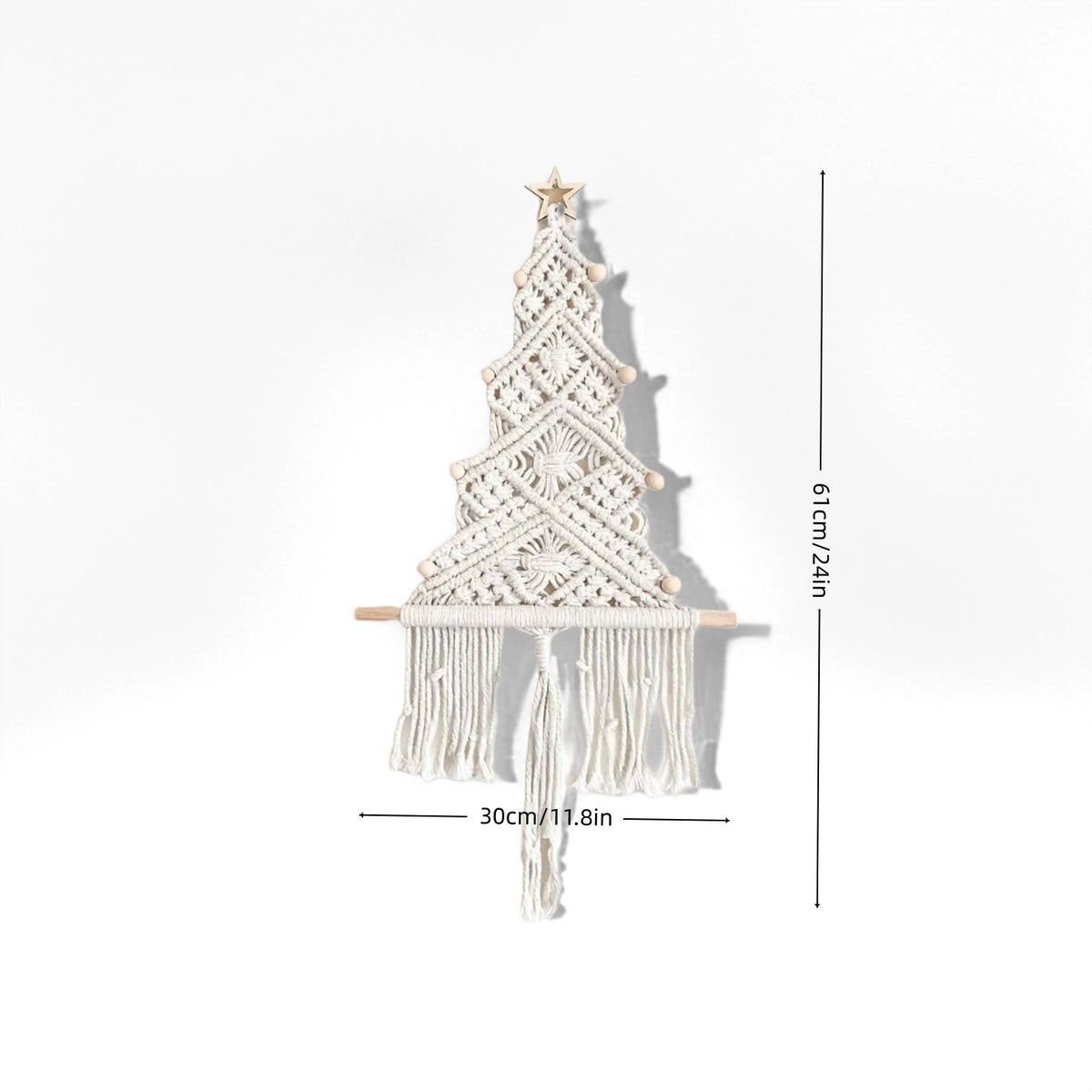 Handgefertigte Baumwoll-Seil Weihnachtsbaum Franse Dekoration, 61x30 cm, Wandbehang für Hochzeit, Café, Zuhause, Geschenk, ganzjährig nutzbar
