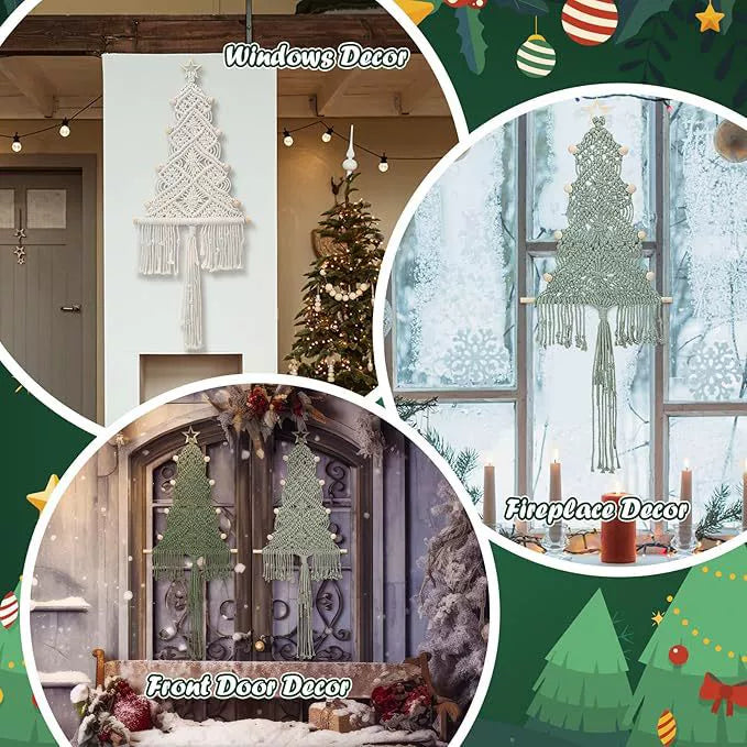 Handgefertigte Baumwoll-Seil Weihnachtsbaum Franse Dekoration, 61x30 cm, Wandbehang für Hochzeit, Café, Zuhause, Geschenk, ganzjährig nutzbar