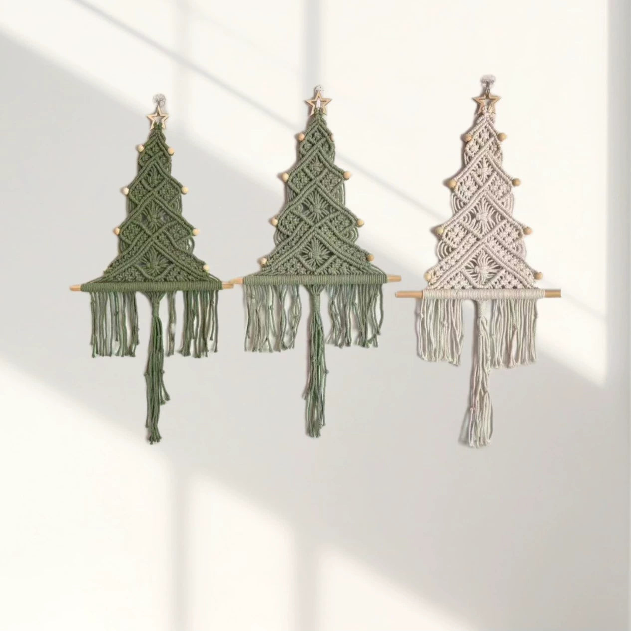 Handgefertigte Baumwoll-Seil Weihnachtsbaum Franse Dekoration, 61x30 cm, Wandbehang für Hochzeit, Café, Zuhause, Geschenk, ganzjährig nutzbar