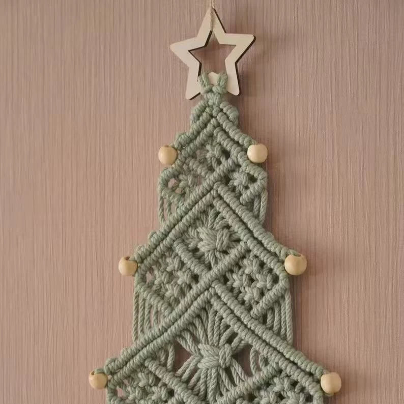 Handgefertigte Baumwoll-Seil Weihnachtsbaum Franse Dekoration, 61x30 cm, Wandbehang für Hochzeit, Café, Zuhause, Geschenk, ganzjährig nutzbar