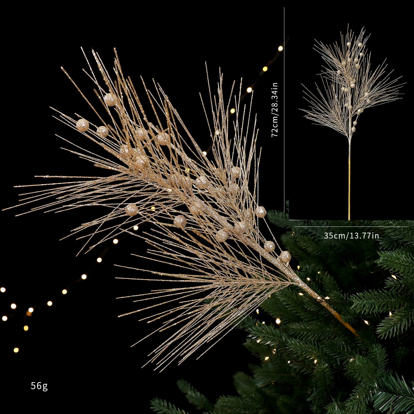 Goldene Pinselstrich-Christbaum-Deko, künstliche Steckzweige, 2 Farben (Rot, Champagner), Festdekoration, Hochzeit, Event, Shop-Deko, 5 Designs