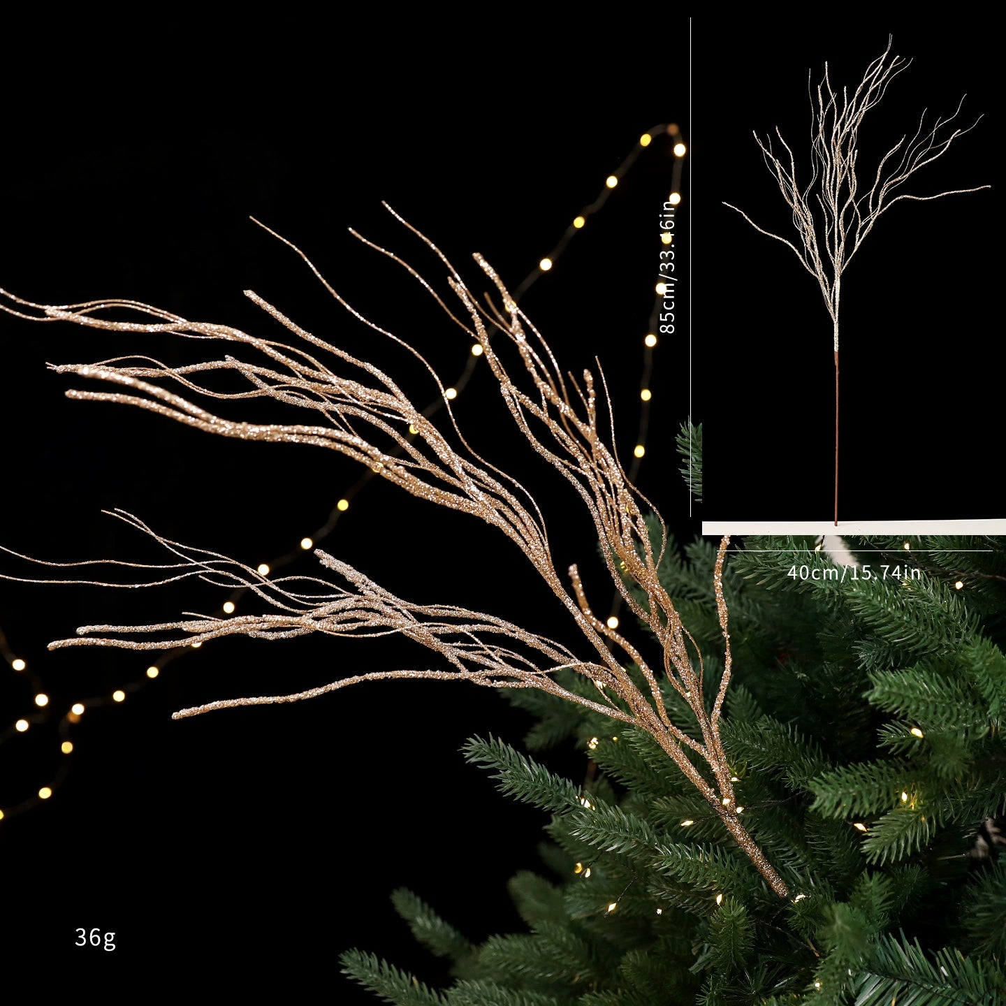 Goldene Pinselstrich-Christbaum-Deko, künstliche Steckzweige, 2 Farben (Rot, Champagner), Festdekoration, Hochzeit, Event, Shop-Deko, 5 Designs