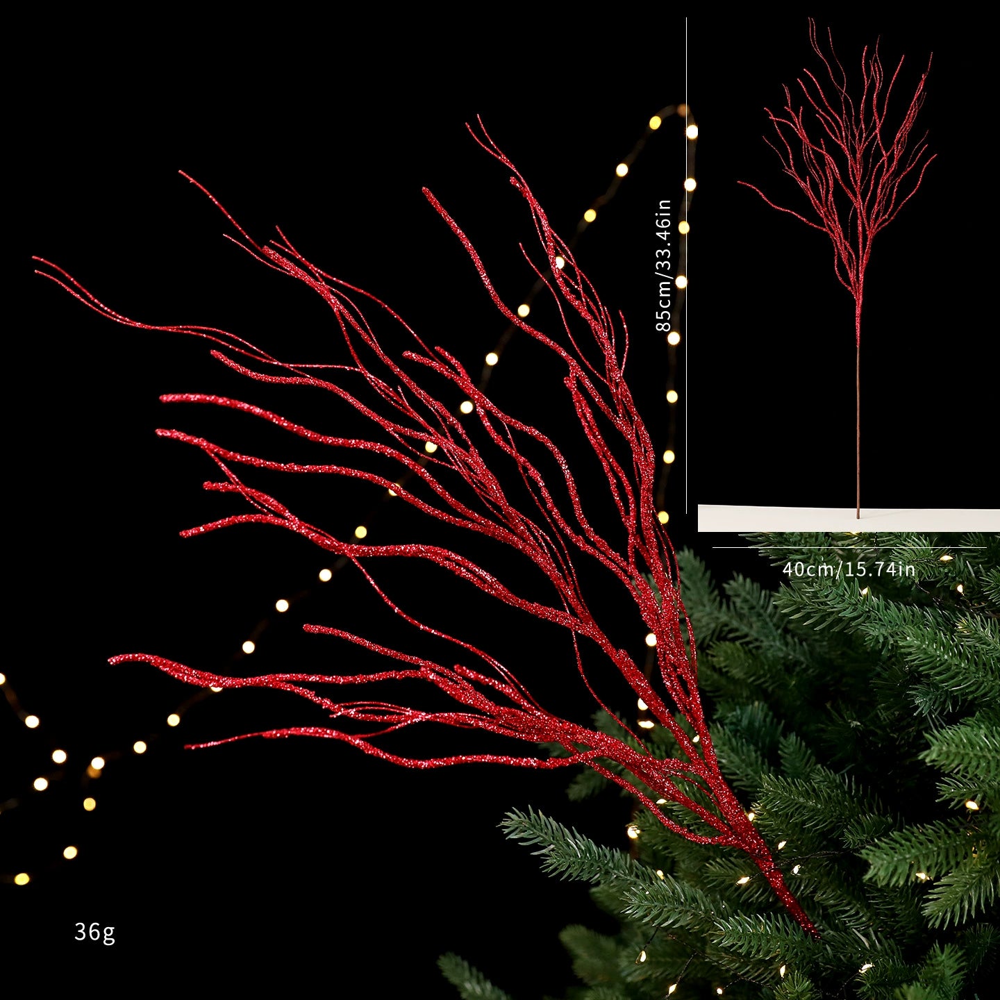 Goldene Pinselstrich-Christbaum-Deko, künstliche Steckzweige, 2 Farben (Rot, Champagner), Festdekoration, Hochzeit, Event, Shop-Deko, 5 Designs