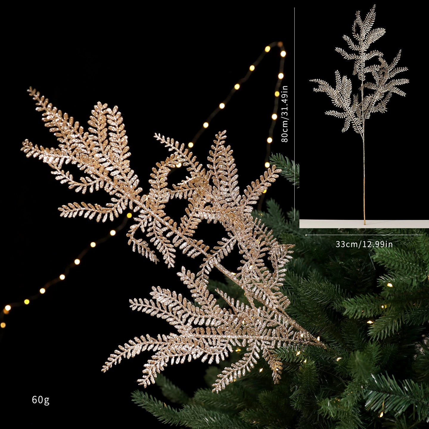 Goldene Pinselstrich-Christbaum-Deko, künstliche Steckzweige, 2 Farben (Rot, Champagner), Festdekoration, Hochzeit, Event, Shop-Deko, 5 Designs