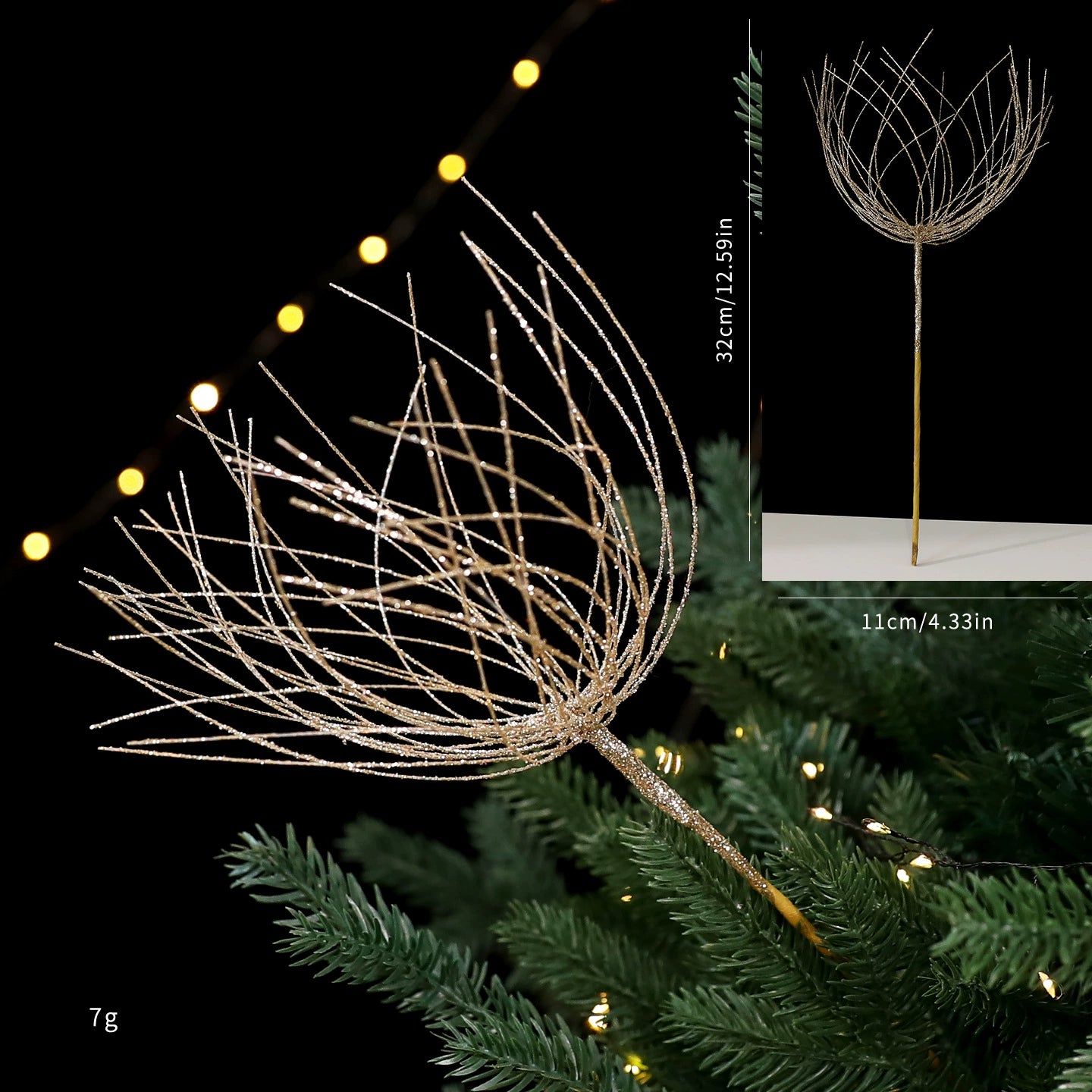 Goldene Pinselstrich-Christbaum-Deko, künstliche Steckzweige, 2 Farben (Rot, Champagner), Festdekoration, Hochzeit, Event, Shop-Deko, 5 Designs
