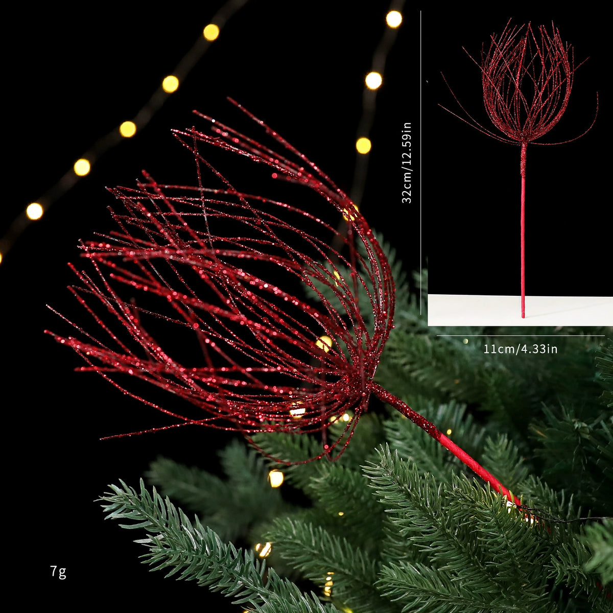 Goldene Pinselstrich-Christbaum-Deko, künstliche Steckzweige, 2 Farben (Rot, Champagner), Festdekoration, Hochzeit, Event, Shop-Deko, 5 Designs