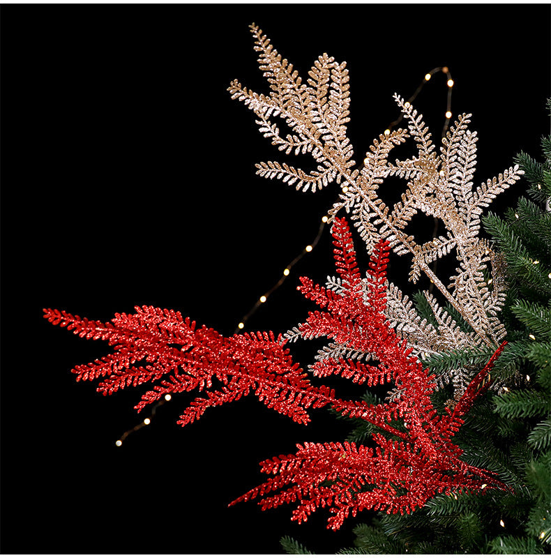 Goldene Pinselstrich-Christbaum-Deko, künstliche Steckzweige, 2 Farben (Rot, Champagner), Festdekoration, Hochzeit, Event, Shop-Deko, 5 Designs