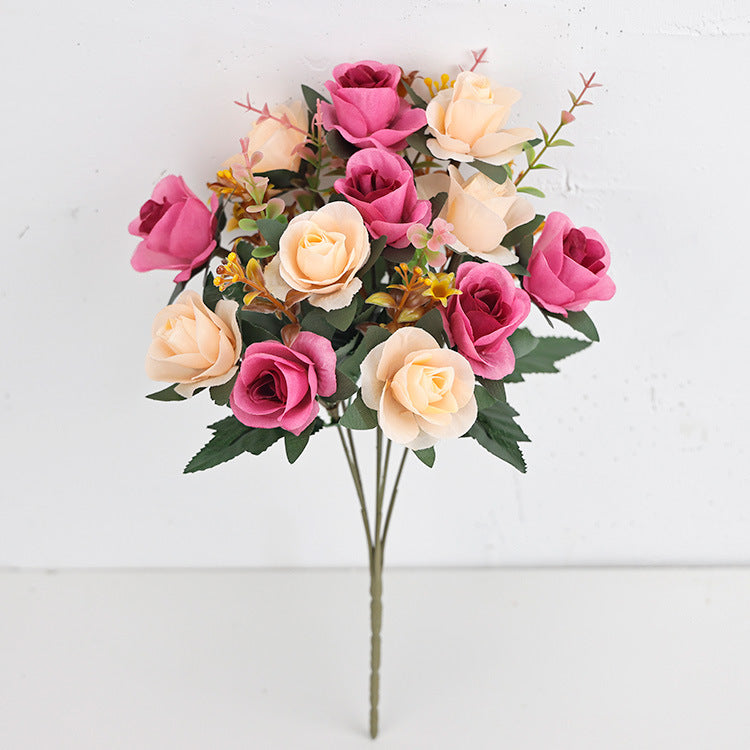 Künstliche Rosenzweige, 35 cm, Seide, 12 Blüten, für Hochzeiten, Grabgestecke, Wohnaccessoires, Café-Dekoration