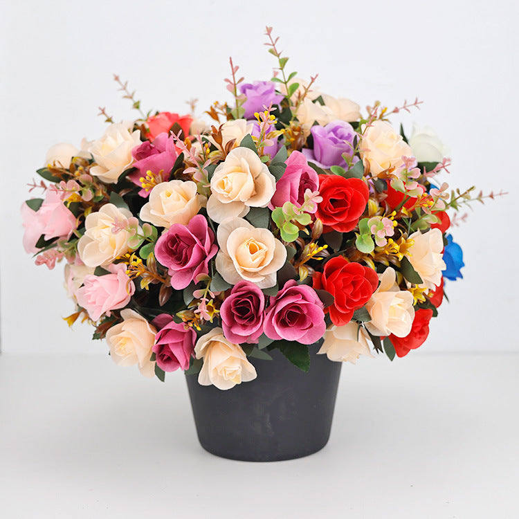 Künstliche Mini-Rosenblüten, 35 cm, Seidenstoff, 12 Blüten pro Bund – Hochzeit, Dekoration, Grabgestaltung, Innenraum