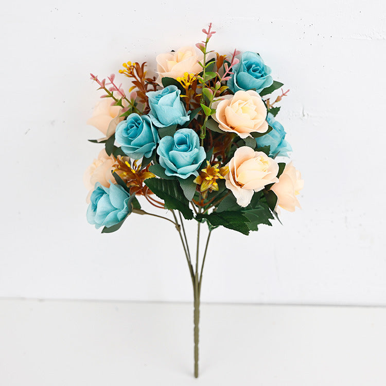 Künstliche Rosenzweige, 35 cm, Seide, 12 Blüten, für Hochzeiten, Grabgestecke, Wohnaccessoires, Café-Dekoration