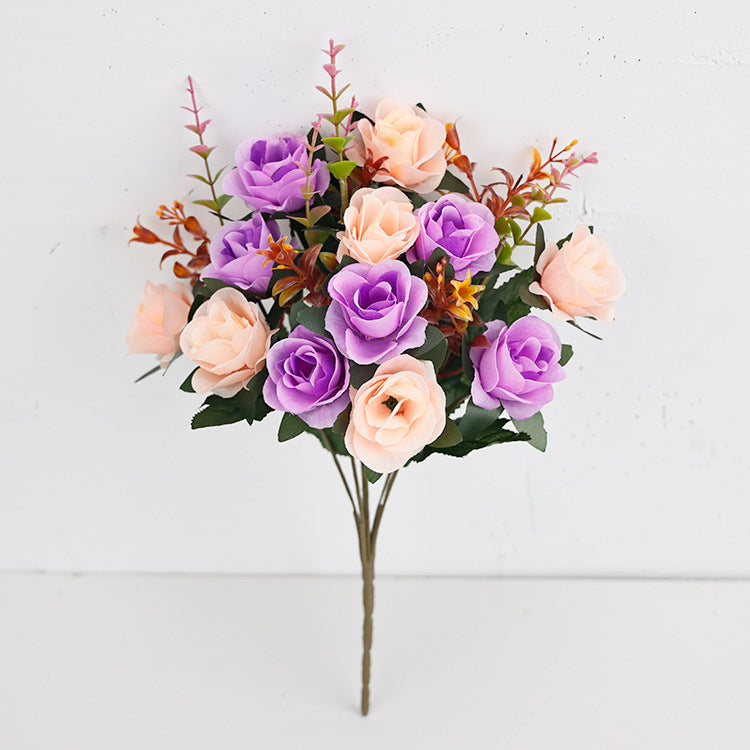 Künstliche Mini-Rosenblüten, 35 cm, Seidenstoff, 12 Blüten pro Bund – Hochzeit, Dekoration, Grabgestaltung, Innenraum
