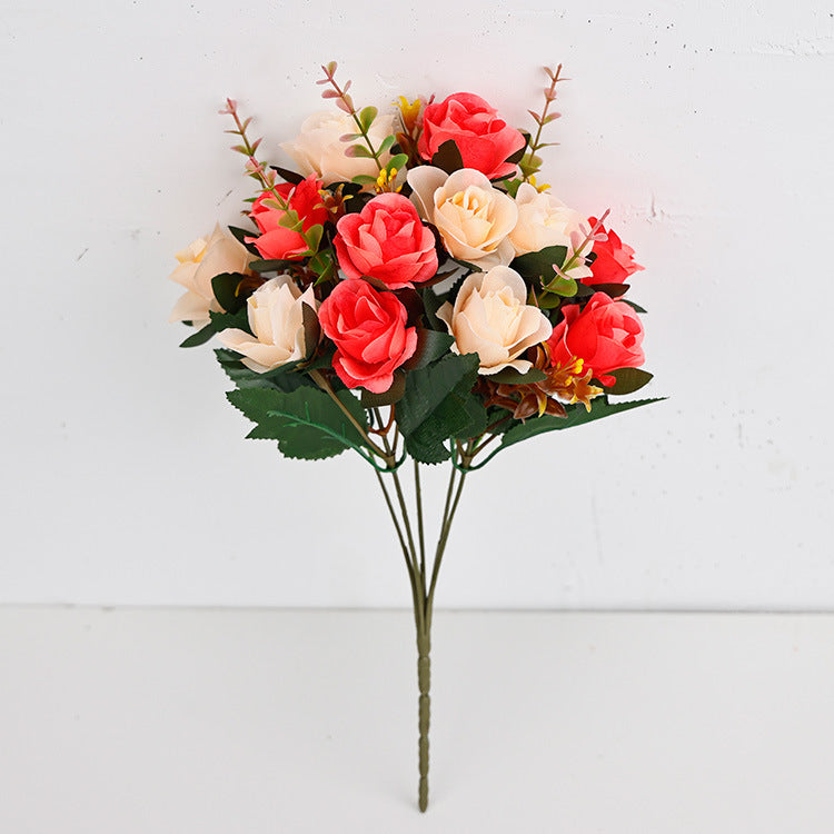 Künstliche Mini-Rosenblüten, 35 cm, Seidenstoff, 12 Blüten pro Bund – Hochzeit, Dekoration, Grabgestaltung, Innenraum