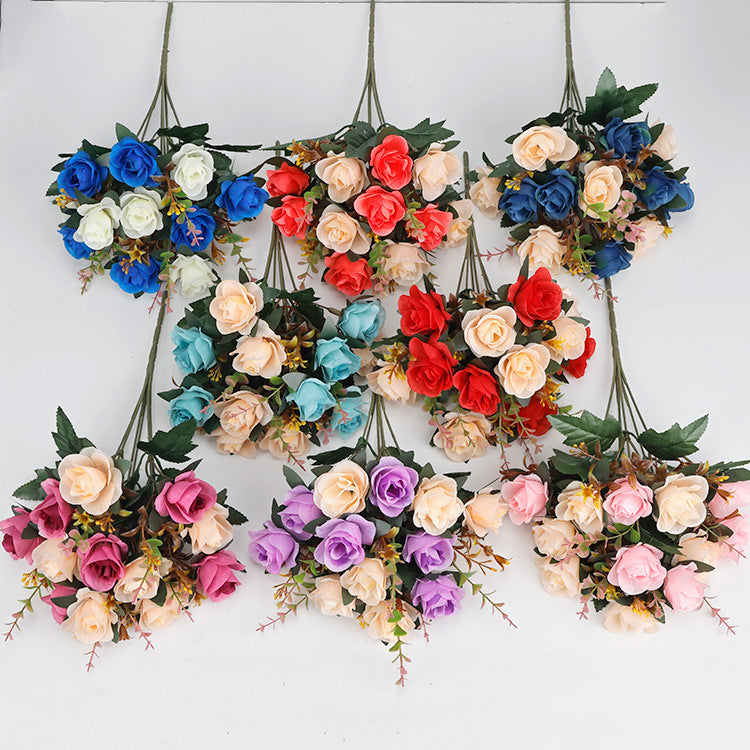 Künstliche Mini-Rosenblüten, 35 cm, Seidenstoff, 12 Blüten pro Bund – Hochzeit, Dekoration, Grabgestaltung, Innenraum