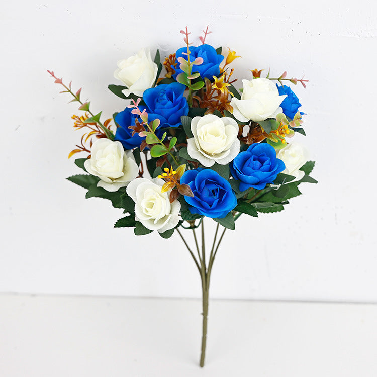 Künstliche Mini-Rosenblüten, 35 cm, Seidenstoff, 12 Blüten pro Bund – Hochzeit, Dekoration, Grabgestaltung, Innenraum