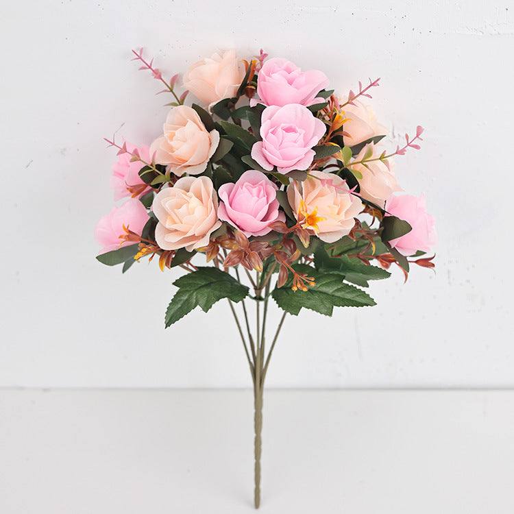 Künstliche Rosenzweige, 35 cm, Seide, 12 Blüten, für Hochzeiten, Grabgestecke, Wohnaccessoires, Café-Dekoration