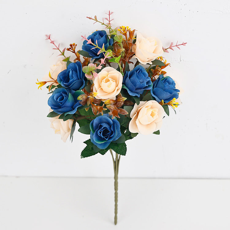 Künstliche Mini-Rosenblüten, 35 cm, Seidenstoff, 12 Blüten pro Bund – Hochzeit, Dekoration, Grabgestaltung, Innenraum