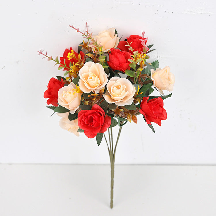 Künstliche Mini-Rosenblüten, 35 cm, Seidenstoff, 12 Blüten pro Bund – Hochzeit, Dekoration, Grabgestaltung, Innenraum