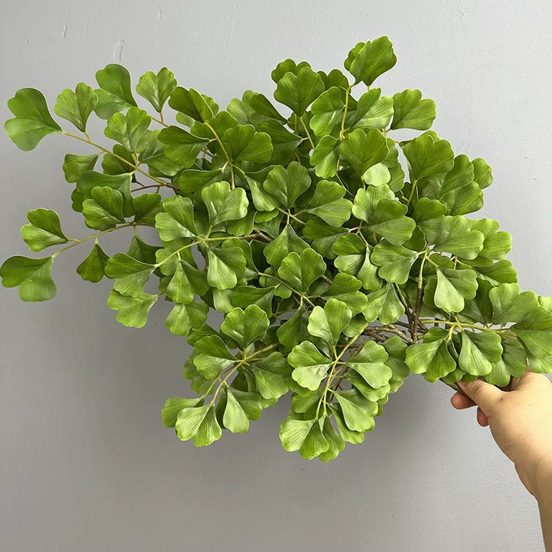Künstliche Ginkgo-Zweige 46 cm, gelb-grün, realistische Blätter für Hochzeit, Dekoration, Vase, Shop, Büro, Innen & Außen