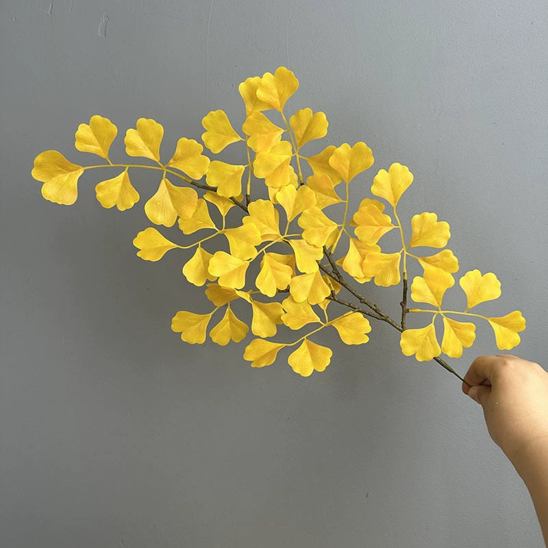 Künstliche Ginkgo-Zweige 46 cm, gelb-grün, realistische Blätter für Hochzeit, Dekoration, Vase, Shop, Büro, Innen & Außen
