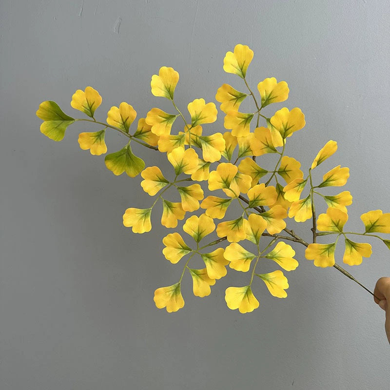 Künstliche Ginkgo-Zweige 46 cm, gelb-grün, realistische Blätter für Hochzeit, Dekoration, Vase, Shop, Büro, Innen & Außen