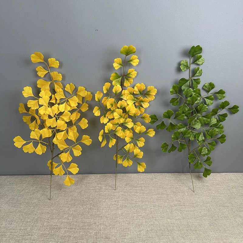 Künstliche Ginkgo-Zweige 46 cm, gelb-grün, realistische Blätter für Hochzeit, Dekoration, Vase, Shop, Büro, Innen & Außen