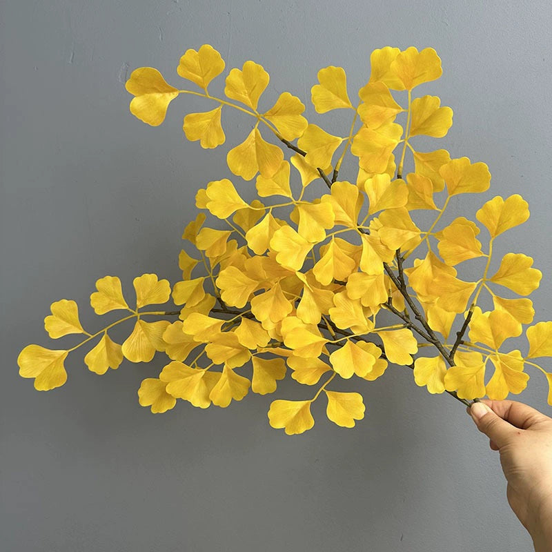 Künstliche Ginkgo-Zweige 46 cm, gelb-grün, realistische Blätter für Hochzeit, Dekoration, Vase, Shop, Büro, Innen & Außen