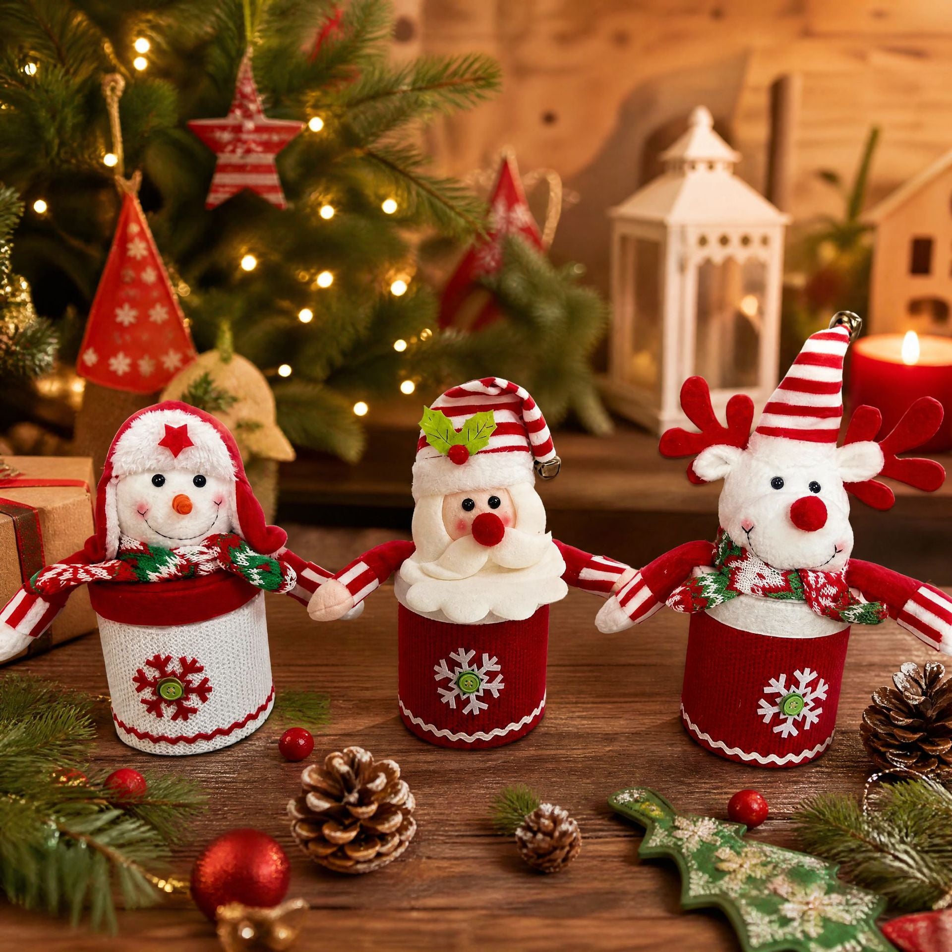 Weihnachts-Deko Geschenkbox Apfelkorb, 28 cm hoch, für Süßigkeiten Obst, Schneemann Rentier, Festtagsdekoration, Gastgeschenk, Hochzeit, Café, Hotel