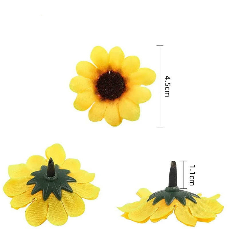 50 Stück künstliche Sonnenblumen, Seidenblüten, 4,5 cm Durchmesser, DIY Hochzeit Dekoration, Grabgestaltung, Shop-Deko, Bastelbedarf