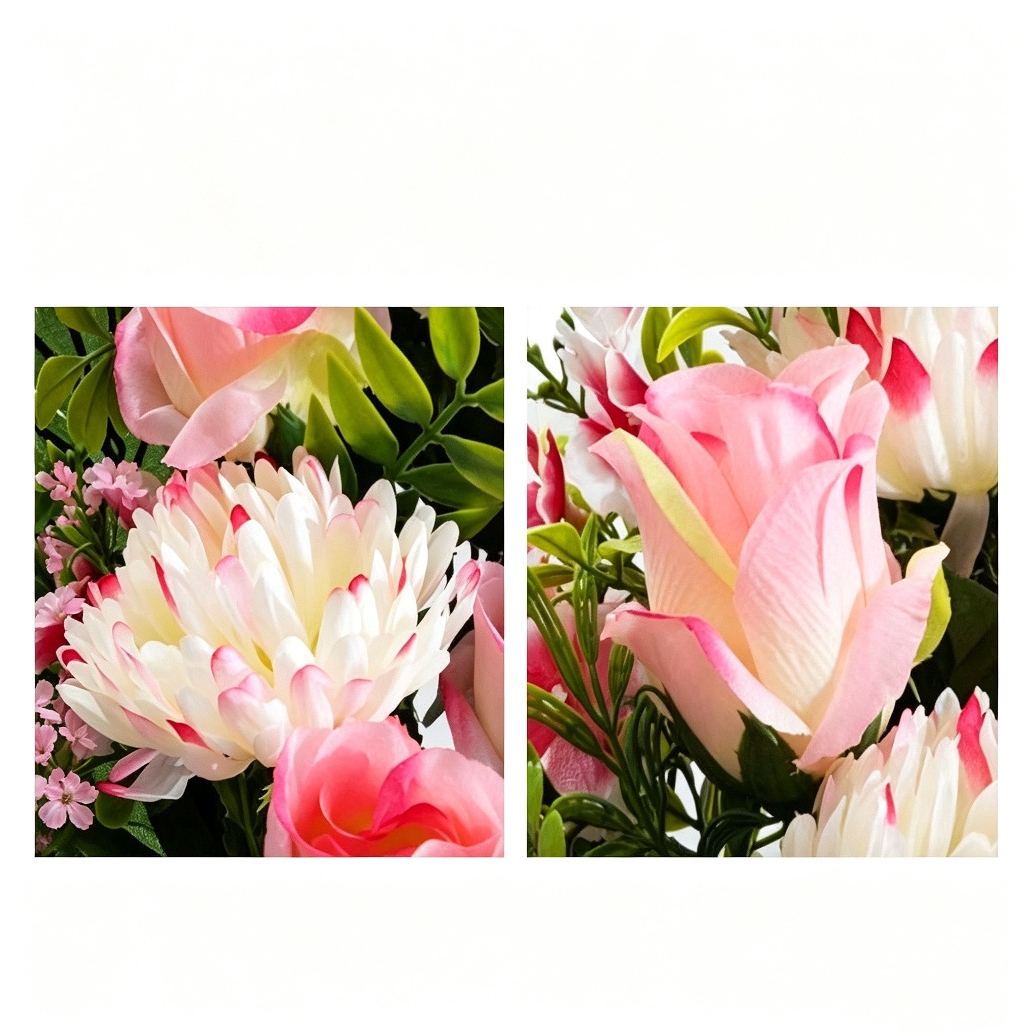 Künstliche Chrysanthemen Blumenarrangement 70 cm – 28 Seidenstiele mit Rosenknospen & Solar-Kardinaldenkmal | Grabschmuck Gedenkgeschenk