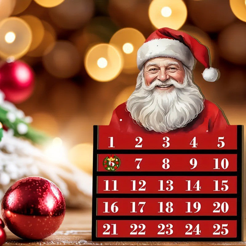 Holz Weihnachtskalender mit Santa Claus Motiv, 30cm hoch, Weihnachtsdekoration, Geschenkidee, Festtagsdeko