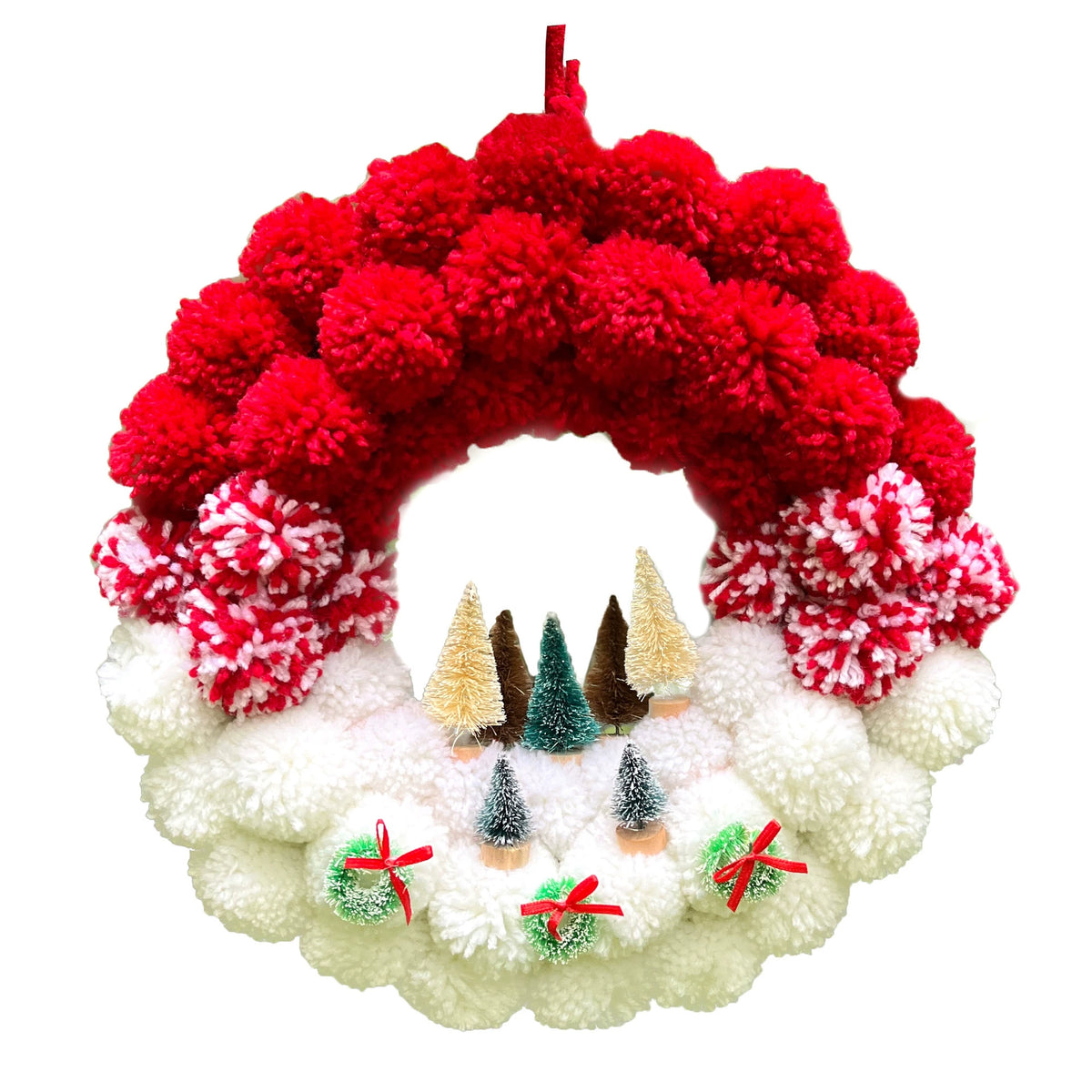 Weihnachtskranz aus Wollbommeln, 30 cm Durchmesser, Festliche Tür- & Wanddekoration, für Hochzeiten, Geschäfte, Zuhause, ganzjährig nutzbar