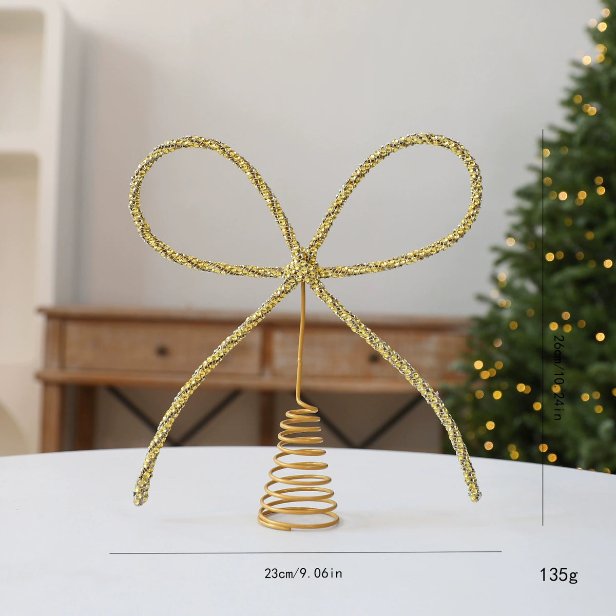 Edelstahl-Schmetterlingsschleifen-Baumspitze mit Strass, 26 cm, Gold/Silber/Rot – Weihnachtsbaum-Deko, Hochzeitsdekoration, Festtagsgestaltung, Innenraum-Dekoration