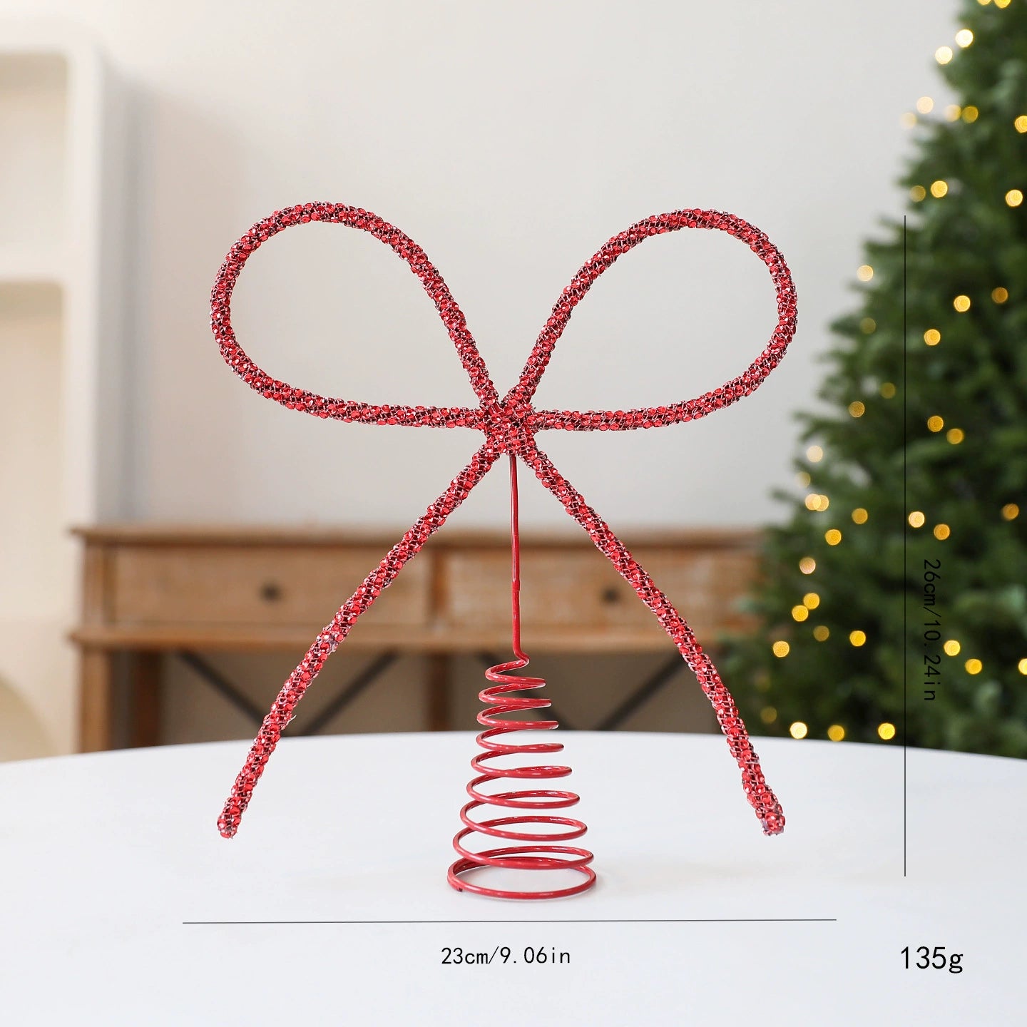 Edelstahl-Schmetterlingsschleifen-Baumspitze mit Strass, 26 cm, Gold/Silber/Rot – Weihnachtsbaum-Deko, Hochzeitsdekoration, Festtagsgestaltung, Innenraum-Dekoration