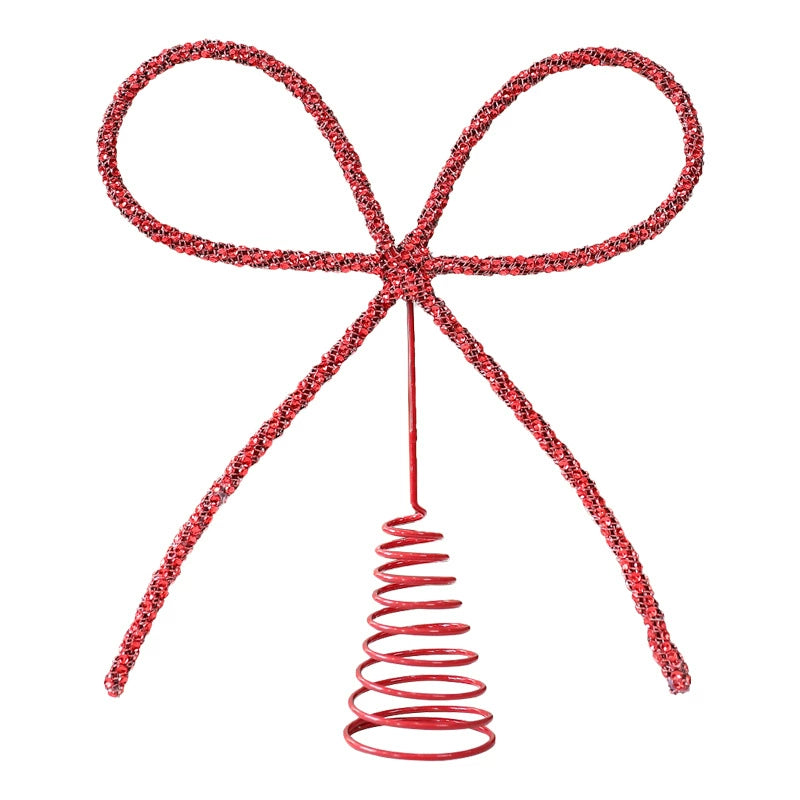 Edelstahl-Schmetterlingsschleifen-Baumspitze mit Strass, 26 cm, Gold/Silber/Rot – Weihnachtsbaum-Deko, Hochzeitsdekoration, Festtagsgestaltung, Innenraum-Dekoration
