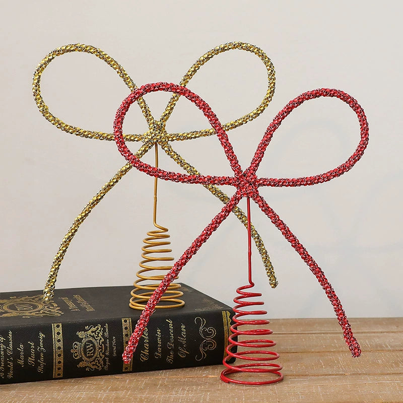 Edelstahl-Schmetterlingsschleifen-Baumspitze mit Strass, 26 cm, Gold/Silber/Rot – Weihnachtsbaum-Deko, Hochzeitsdekoration, Festtagsgestaltung, Innenraum-Dekoration
