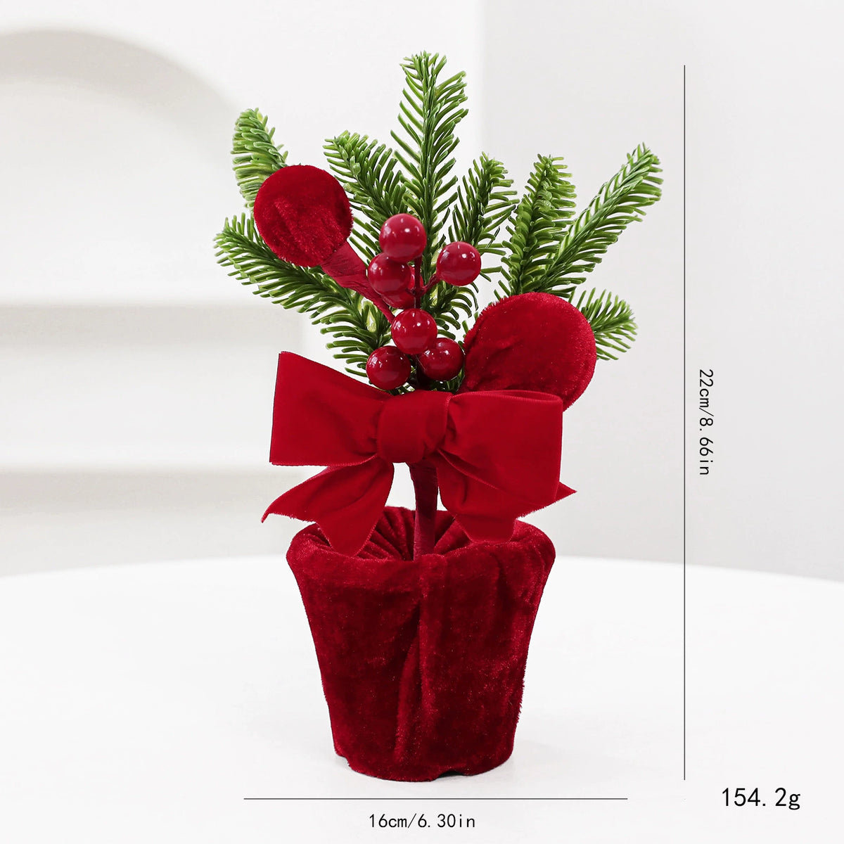 Weinrote Samt-Weihnachtskugeln im Topf, Weihnachtsdeko für Türschwellen, Schaufenster und Innenräume, Set von 4 Stücken