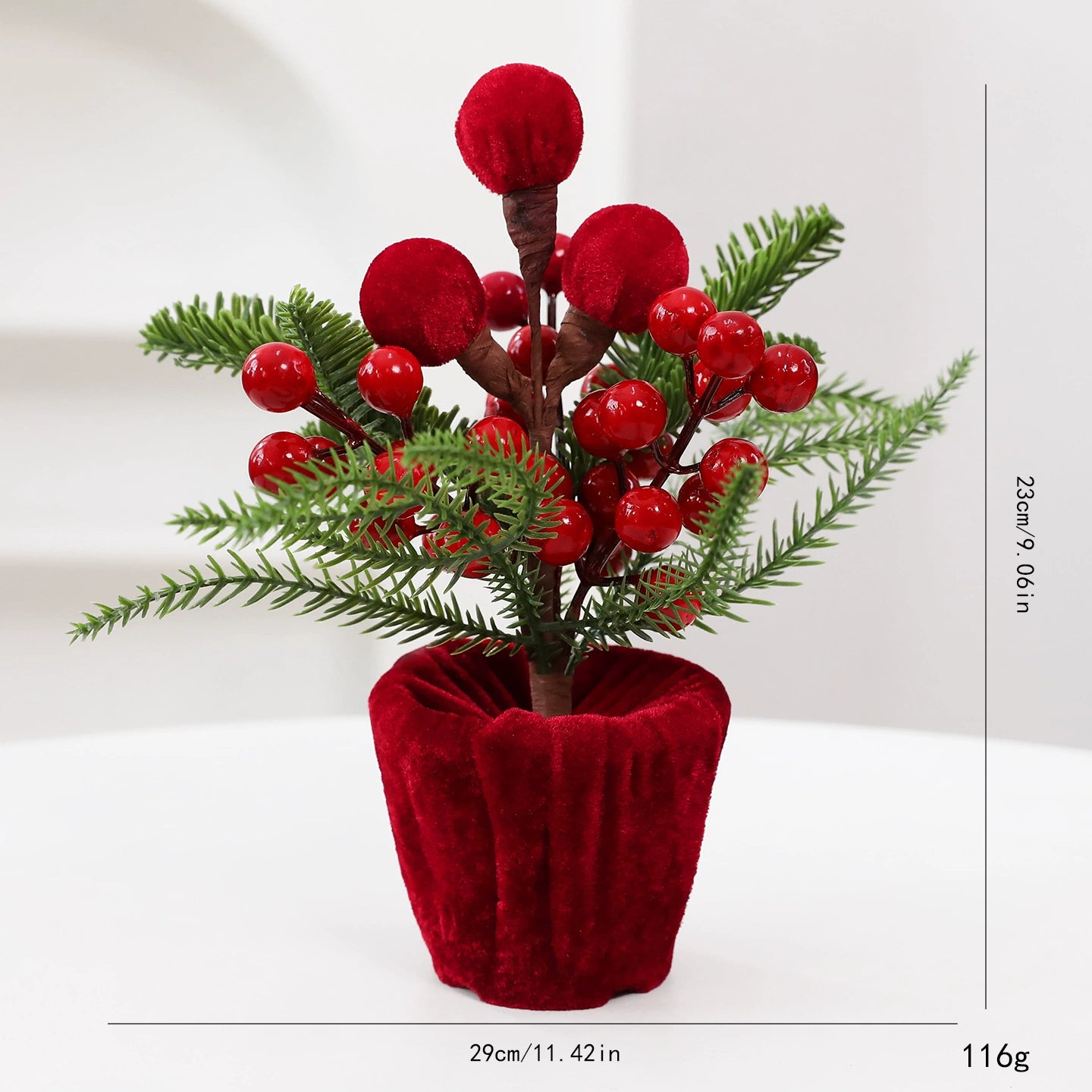 Weinrote Samt-Weihnachtskugeln im Topf, Weihnachtsdeko für Türschwellen, Schaufenster und Innenräume, Set von 4 Stücken